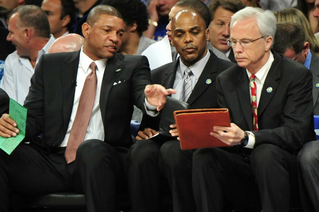 Doc Rivers (left), Armond Hill (center) and Kevin Eastman (right)