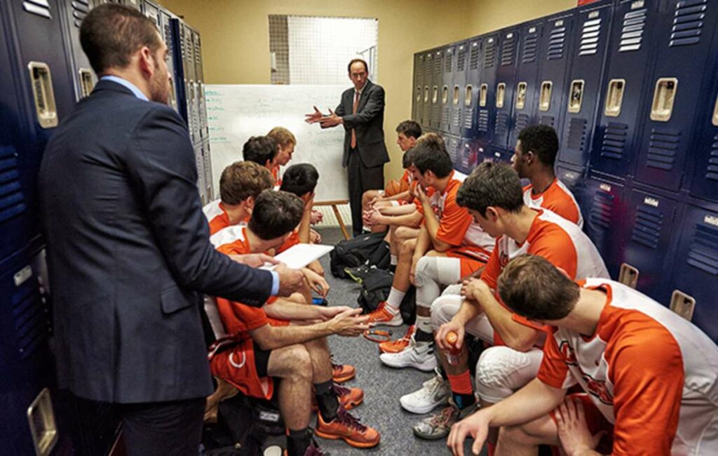 Dr. Eslinger talks to players in the locker room. How to take court confidence to another level.